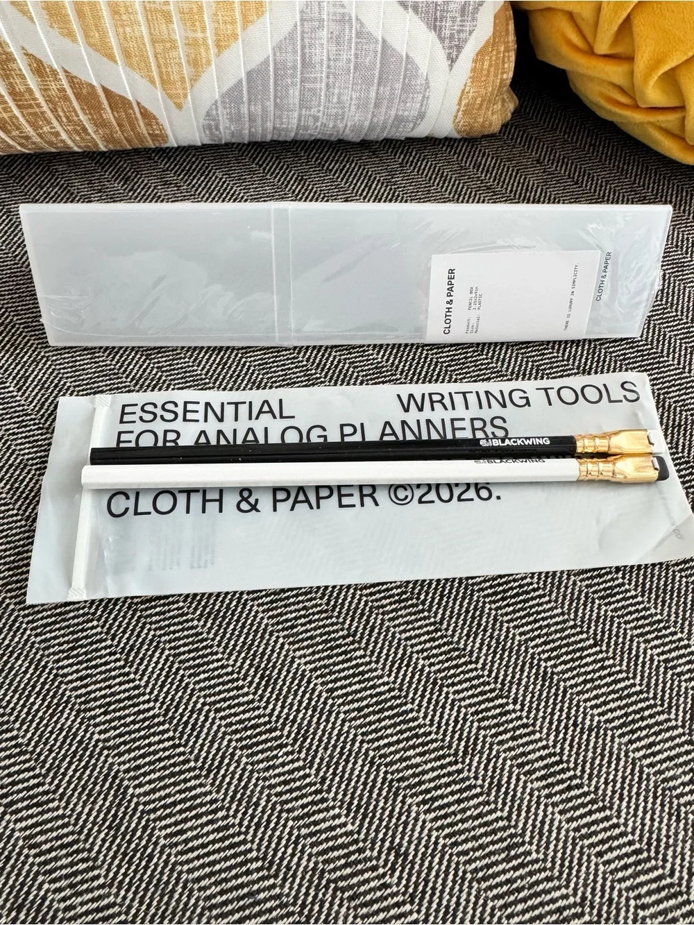 Cloth & Paper Pencil Case & Black and White Pencil Duo with Gold Ferrules